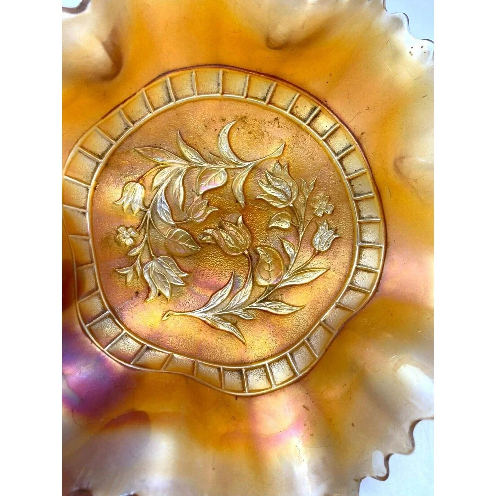 Antique Carnival Glass Bowl Windflower‎ Marigold Ruffle Design